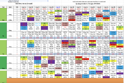 Thời khoá biểu năm học 2025 – 2026