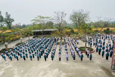 Học sinh trường TH& THCS Xuân Khê xã Nhân Hà đồng diễn võ Vovinam lan tỏa thông đẹp sống khỏe, năng động